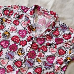 Women's Heart Retro Valentines Day Puppy Pillow Print Pajama Top size Large